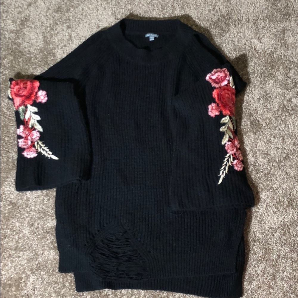 Black, sleeve embroidered sweater